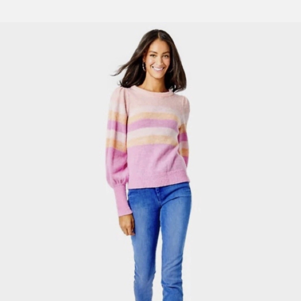Lilly Pulitzer Pink and Yellow Crew Neck Sweater
